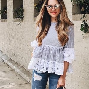 Chicwish Eyelet Glee Striped Dolly Top in White